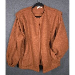 KIRUNDO Women Fall Winter Sherpa Fleece Jacket Faux Wool Lantern Sleeve Rust Red